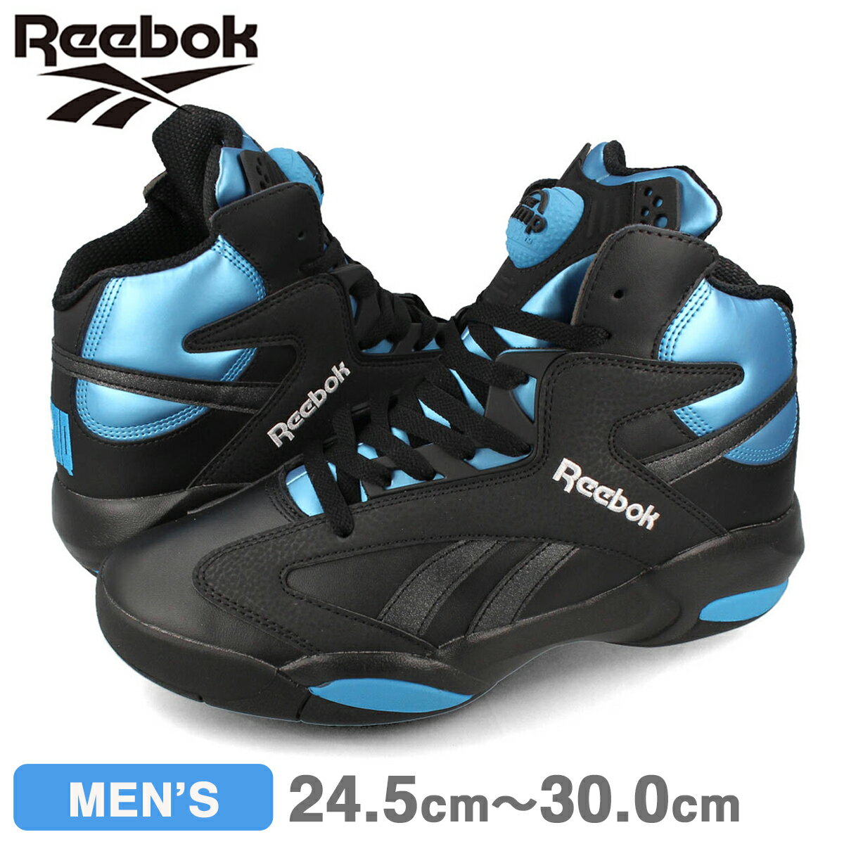 【お買い物マラソンSALE】 15時までのご注文で即日発送 Reebok SHAQ ATTAQ リーボック シャック アタック メンズ レディース ハイカット バッシュ CORE BLACK/AZURE/FTWR WHITE ブラック ブルー ホワイト 黒 青 白 hr0499のサムネイル