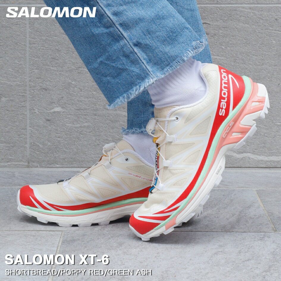 アッシュ 15時迄のご注文で即日発送可 SALOMON XT-6 サロモン エックスティー 6 メンズ レディース スニーカー ローカット SHORTBREAD/POPPY RED/GREEN ASH ホワイト L47293300