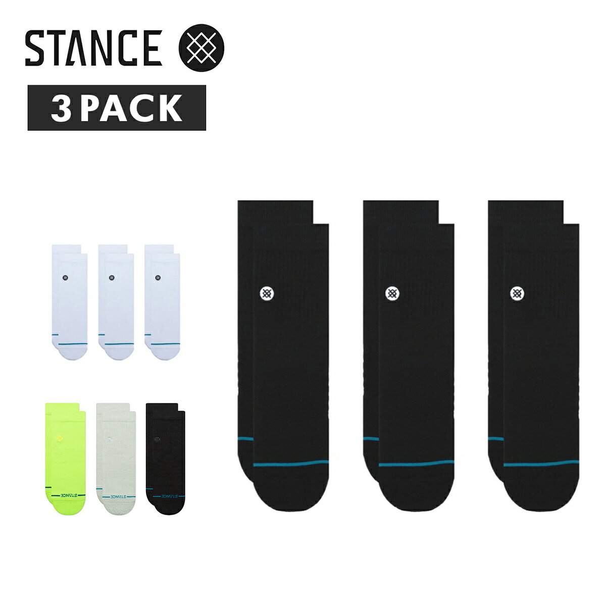 STANCE SOCKS ICON QUARTER 3 PACK 【3足セット】 スタンス ソックス アイコン クォーター 3パック a35..