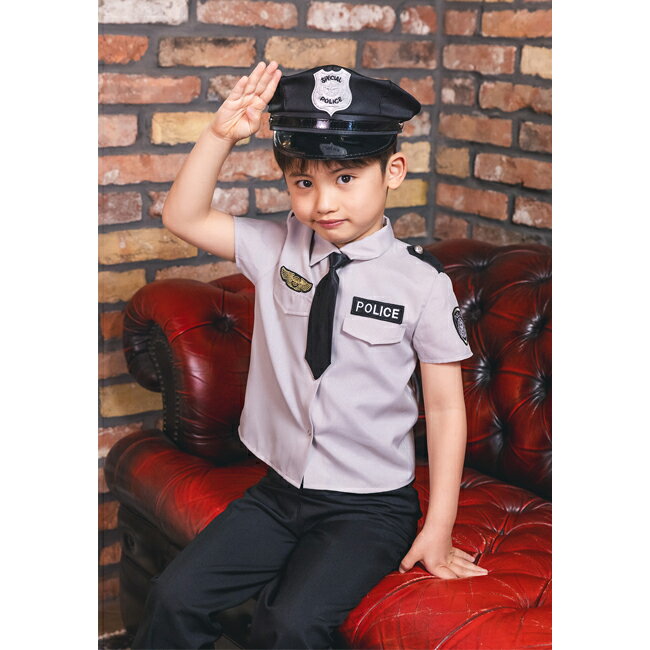 グレイポリス パンツ908999 【 最強翌日配送 】 【ハロウィン 衣装 子供 女の子 男の子 ジュニア 120 140 仮装 コスプレ 可愛い おまわりさん 警察 ポリス グレー 帽子 シャツ パンツ ズボン 服 半袖 かっこいい セット ステージ衣装】