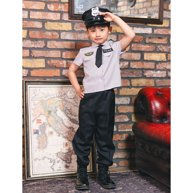 グレイポリス パンツ908999 【 最強翌日配送 】 【ハロウィン 衣装 子供 女の子 男の子 ジュニア 120 140 仮装 コスプレ 可愛い おまわりさん 警察 ポリス グレー 帽子 シャツ パンツ ズボン 服 半袖 かっこいい セット ステージ衣装】
