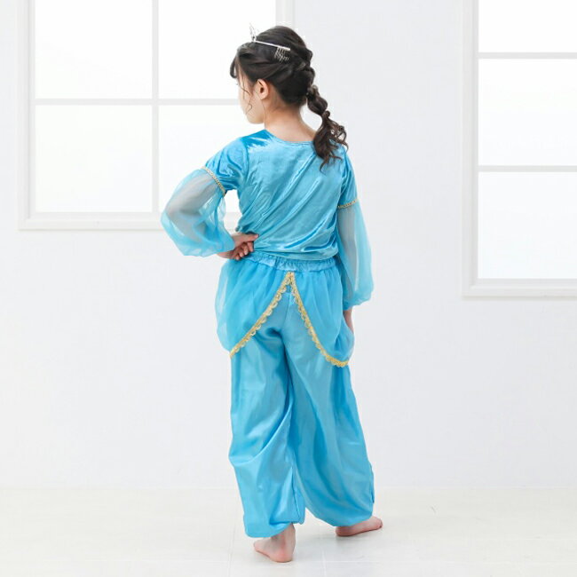 アラビアン プリンセス ブルー 【ハロウィン 衣装 子供 コスプレ 仮装 子供ドレス コスチューム プリンセス 女の子 キッズ サテン アラジンとまほうのランプ クリスマス Jasmine aladdin 長袖 子供服 パンツ 洗える ドレス】