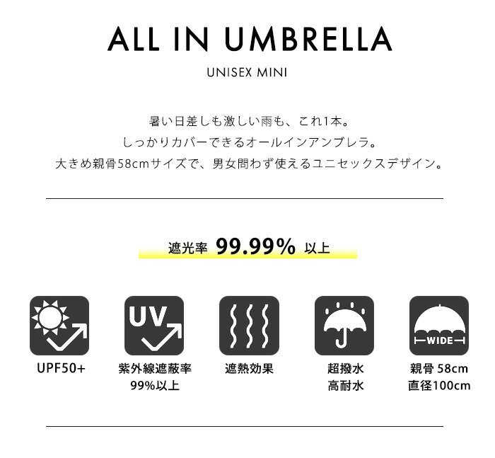 a.s.s.a オールインアンブレラ ユニセックス 親骨58cmのイメージ