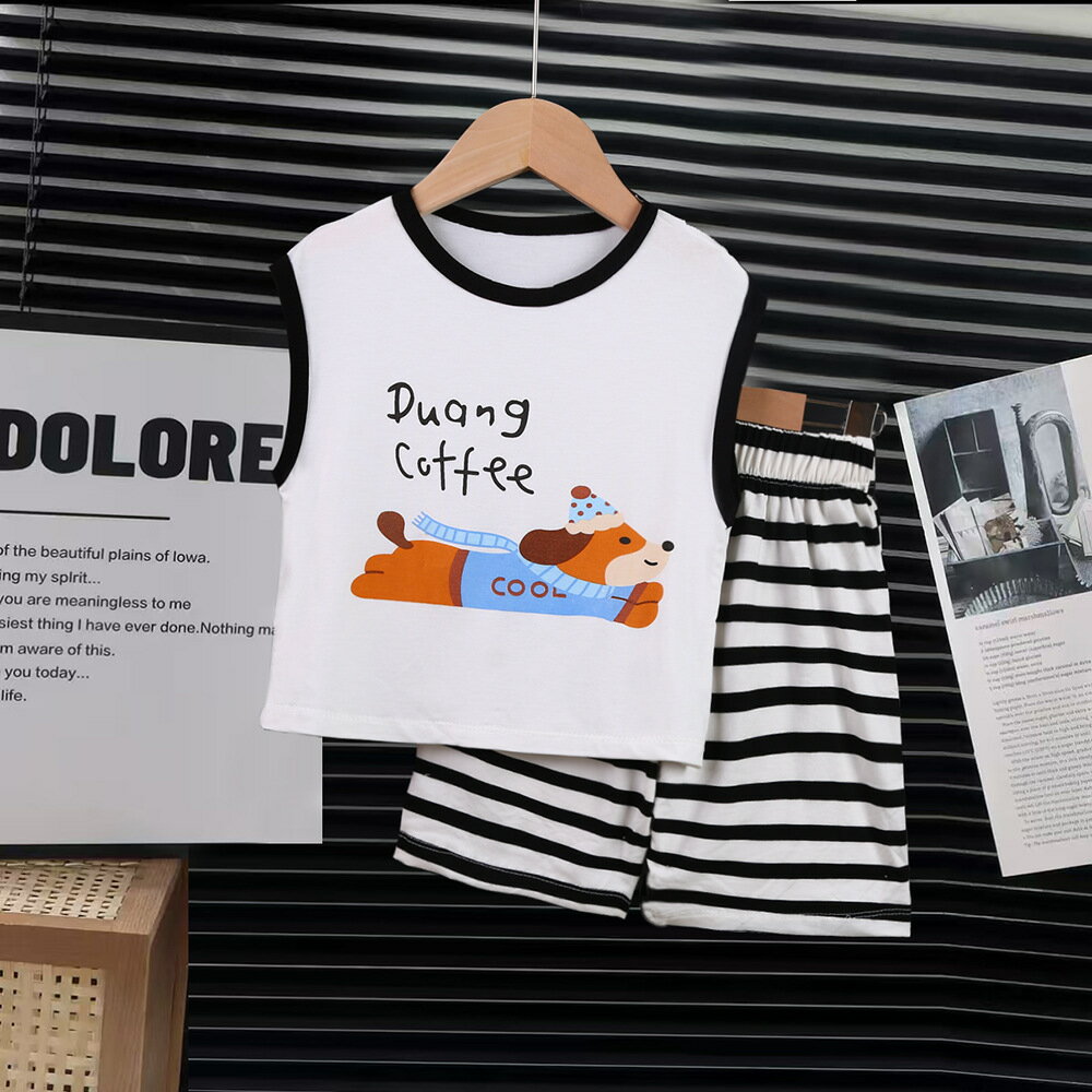 2 点セット サマー新作 男の子夏服・女の子ベストショーツ・モダール製リゾート風女の子服