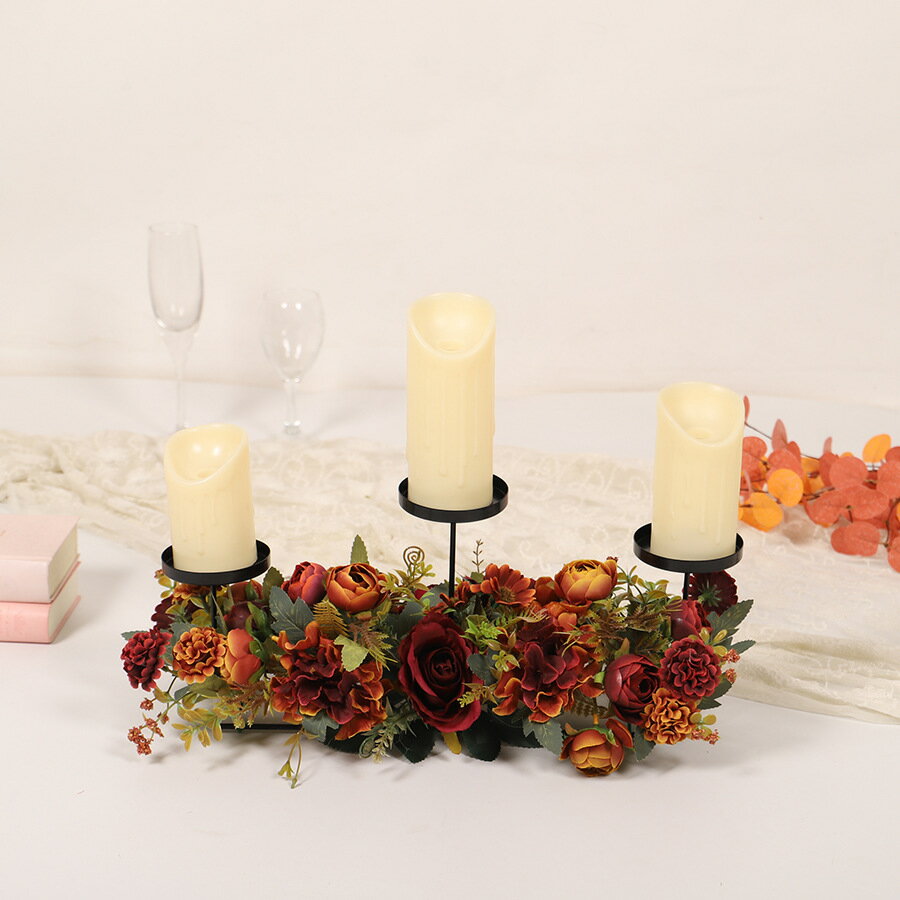 感謝祭用の人工花のダイニングテーブル飾り。収穫祭用のろうそく飾り。祝祭日パーティーの装飾や結婚式のデコレーションにも最適な擬似花です。