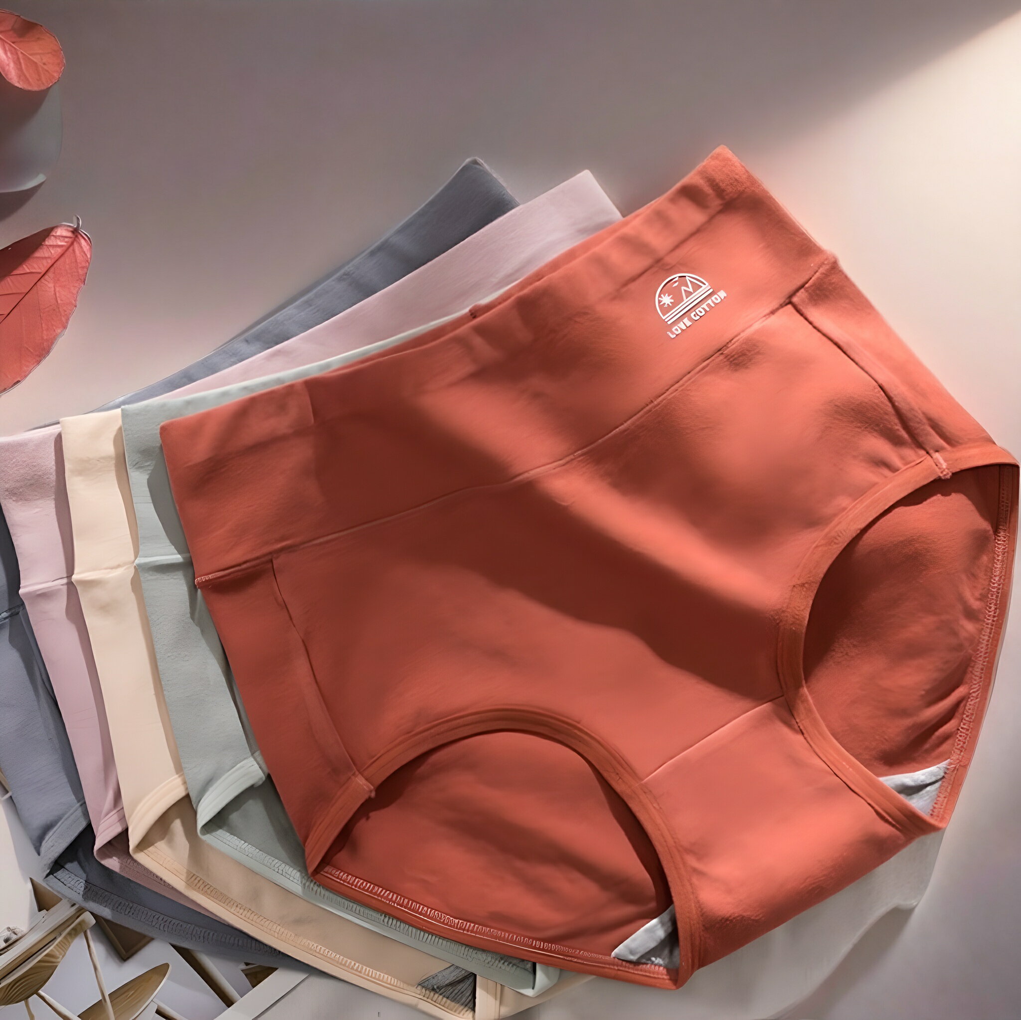 四季通用！LOVE COTTON 綿 ハイウエストショーツ 3枚 優しいハーブカラーの綿ショーツ すっぽりショー..