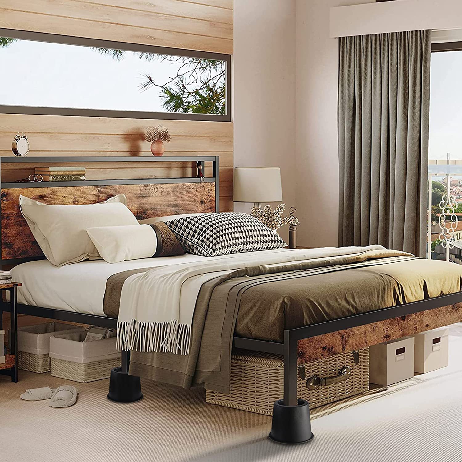 「丸型 ブラック プラスチック 小型 ベッドフットパッド・キャビネットフット・テーブルフット・ソファーフット 家具用 高さ調整パッド PP 材質」