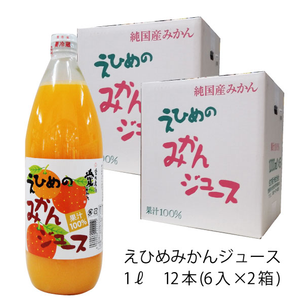 愛媛 みかんジュース 伯方果汁 えひめのみかんジュース 瓶 1L まとめ買い 6入×2箱 計12本