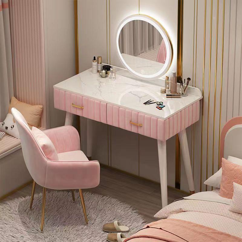 ドレッサー 北欧風 鏡台 おしゃれ 北欧 お姫系 LEDミラー ベロア調 レザー調オーダー能 スツールセット 寝室 化粧テーブル 化粧台 コスメ台 収納
