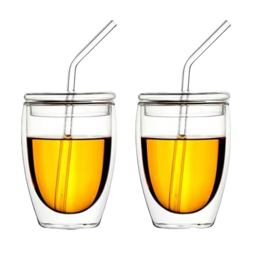 【2個セット】ダブルウォールグラス マグカップ 350ml/450ml 耐熱 二重 グラス 耐熱ガラス コップ コーヒー カップ フタとストロー付き 保冷 保温 透明 結露しない タンブラー ティーカップ おしゃれ シンプル プレゼント ギフト 贈り物 送料無料