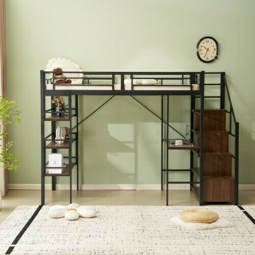【即納】ロフトベッド パイプベッド シングル デスク付き 収納棚 階段付き 左右入れ替え可能 ロフトベッド 収納 大人 一人暮らし 子供ベッド 北欧風 二段ベッド 子供部屋 スチール 耐震 パイプ 金属