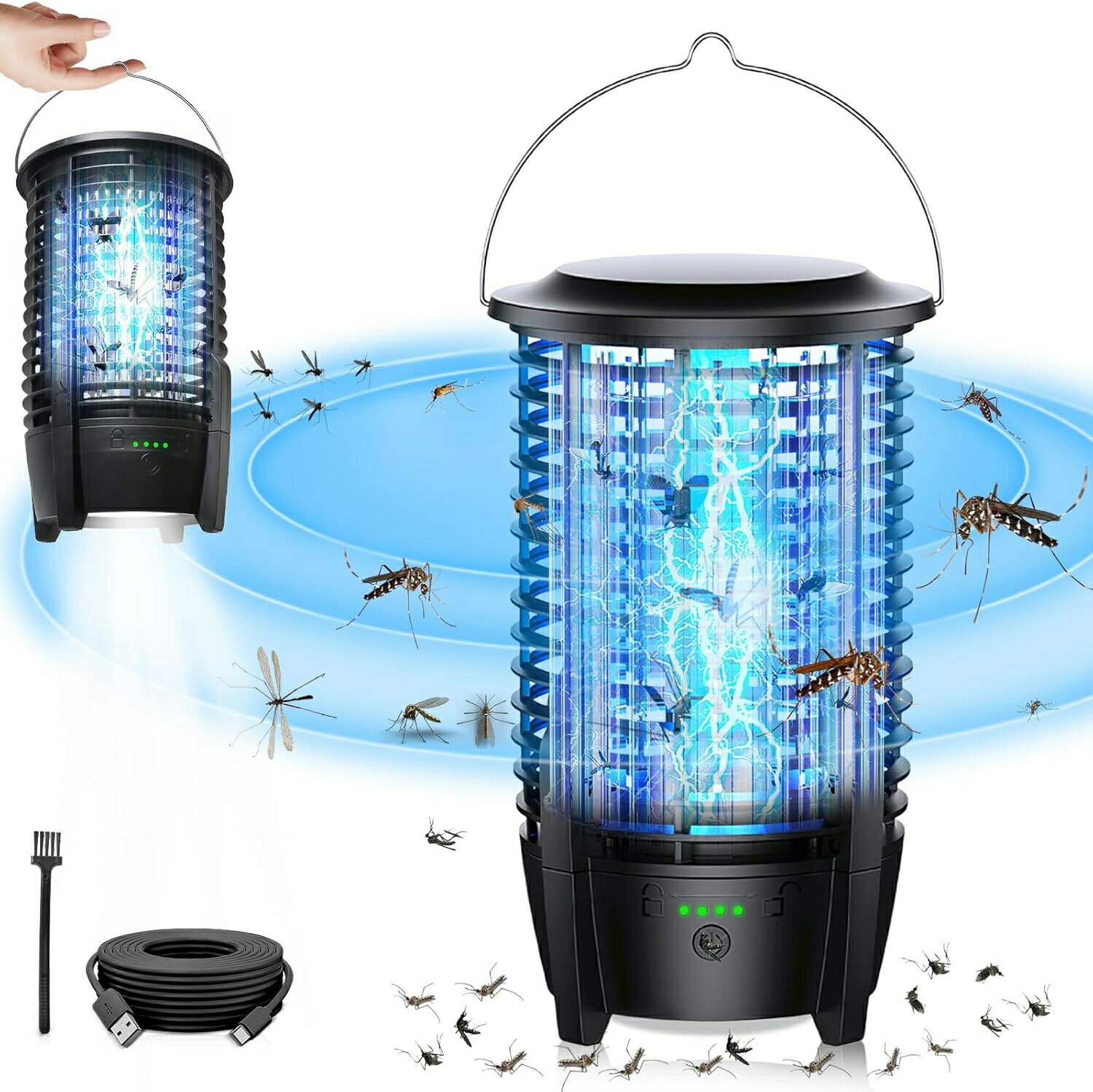 電撃殺虫器 捕虫器 蚊取り 電撃殺虫灯 【UV光源誘引式 360°強力蚊除け LEDライト付き】虫 電撃 殺虫器 ..
