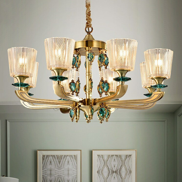 L59-8銅.水晶ガラス.ペンダントライト．洋風照明　シャンデリア　北欧デザイン シーリングライト不可 天井照明 8灯 電源直結タイプ(3)