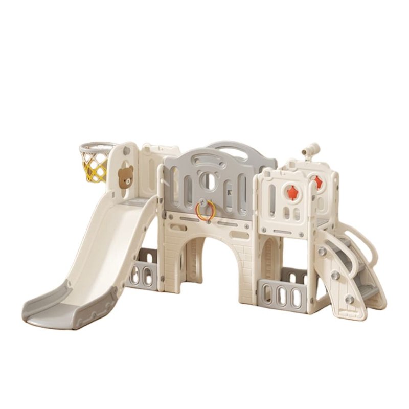 室内用ジャングルジム TYPE-B グレー×ホワイト 滑り台 バスケットゴール トンネル キャッスル 多機能 遊具 子供用 室内遊具 収納付き ステップ 望遠鏡 輪投げ 知育 安全設計