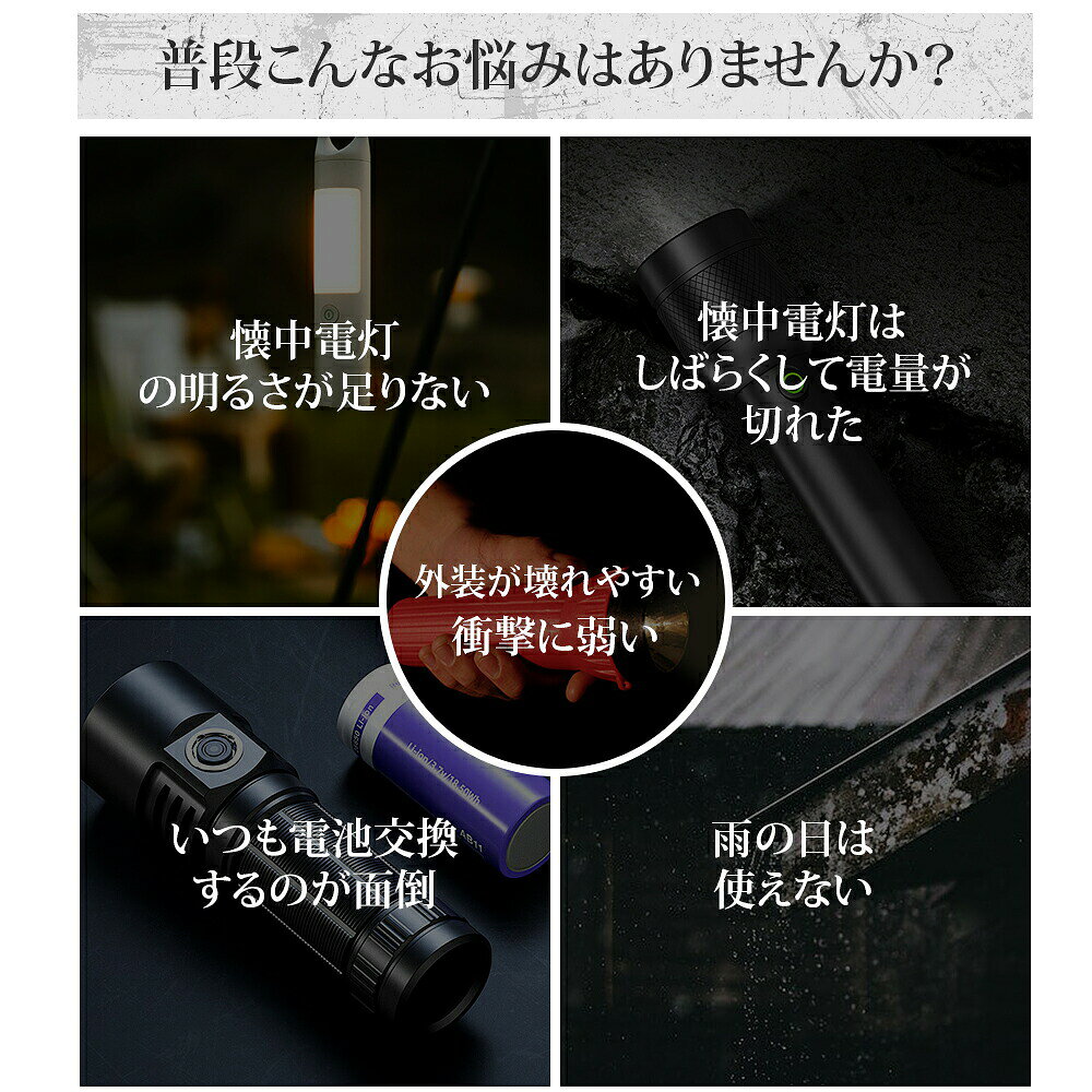 懐中電灯 led 強力 最強 電池式 5モード ズーム式 明るい ダイビングライト ハンドライト 強力 フラッシュライト 高輝度 超強力 ledライト 携帯用 IPX7防水 ルーメン 防災 停電 護身用 ハンディライト 小型 USB 充電式 ls-shop-10260788 L’s Shop Online サンプル画像2