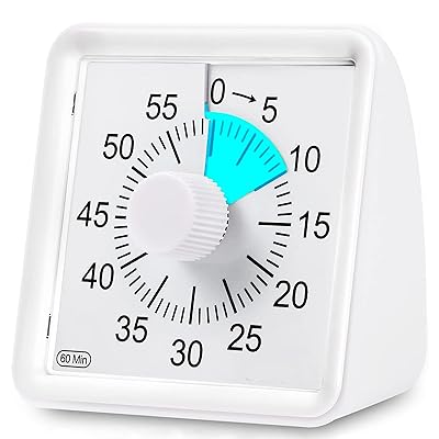 LivingHall タイマー キッチン 60分 視覚タイマー 子供と大人のためのサイレントタイマー 時間管理ツール (ホワイト & ブルー, 8cmX8cmX4cm)