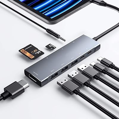 USB C HUB iPad Pro 9-in-1アダプター iPad Pro 2023 2022 12.9 11インチ iPad Air 5 4 ドッキングステーション 4K HDMI USB-C PD SD/TFカードリーダー USB 3.0 3