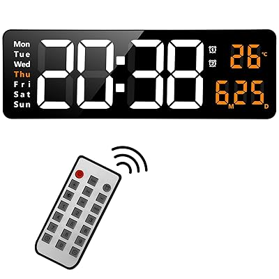 Koolertron 16.2インチ大画面 デジタル時計 壁掛け 卓上 大文字 大型 目覚まし時計 気温/日付表示 アラーム カウントダウン カウントアップ ストップウォッチ リモコン付き USB給電 明るさ調節でき オレンジ リビングルーム/キッチ