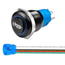 Gebildet 16mm 12V-24V/5A モメンタリスイッチ スピーカーホーン ブラック プッシュボタン 事前配線付き 防水メタルスイッチ 青色LEDライト付き カーボート用(2)