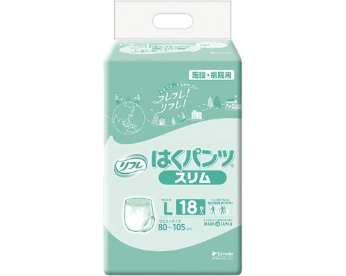 【商品説明】 ・片手でも上げ下げカンタン。薄型マットでヒップラインもすっきり。 ・のびのびソフトギャザーで上げ下げカンタン。 ・すっきり薄型マットでモコモコしません。 ・ブルーライン付きの横モレ防止立体ギャザーでパッドが付けやすい。 【仕　様】 ●ウエストサイズ／80〜105cm ●吸水量／約300cc ●総吸水量／470cc ●袋入数／18枚 ●日常生活動作レベル／2_介助で歩ける