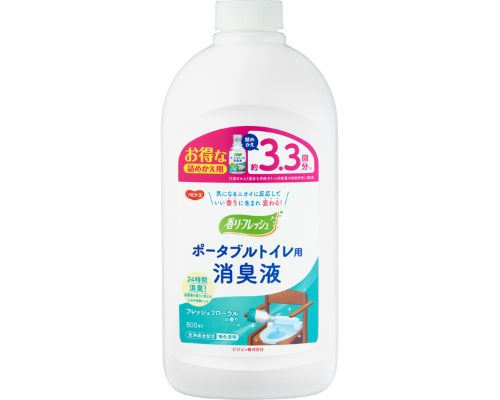 【商品説明】 ・ポータブル消臭液のお得な詰め替え用。 ・無色タイプ。 ・便や尿のにおいをしっかり消臭。 【仕様】 ●成分／柿渋エキス、非イオン性界面活性剤、有機酸、エタノール、香料 ●効果持続期間／約24時間 ●生産国／日本 ●フレッシュフローラルの香り