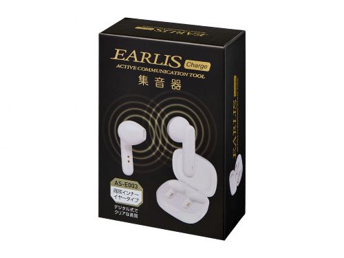【商品説明】 ・大切な声も暮らしの音も、しっかり聴こえるイヤホン型集音器。 ・オシャレを楽しむアクティブシニアの方へ。スムーズに簡単に操作できるイヤホン型集音器。 ・眼鏡・マスクをしていても邪魔にならないイヤホン型。 ・両耳密閉タイプ。 ・両耳インナーイヤータイプ。 ・デジタル式でクリアな音質。 ・電池交換不要な充電式。 ・タッチで簡単操作。 ・自動で電源ON。 ・5段階音量調節。 【仕様】 ●サイズ／集音器本体：幅1.9×奥行1.9×高さ3.4cm、充電ケース：幅5.5×奥行4.9×高さ2.6cm ●重さ／集音器本体（片耳）：4g、充電ケース：31g ●電源／集音器本体：充電式リチウムイオン電池 3.7V 25mAh、充電ケース：充電式リチウムイオン電池 3.7V 300mAh ●充電時間／集音器本体：約2時間、充電ケース：約2時間（※電池の性能、使用条件により電池持続時間は短くなる場合があります） ●充電ケースからの充電可能回数／約3回（※充電ケース満充電時） ●連続使用時間／約20時間（※満充電時、ボリューム最大時）（※使用期間や使用環境により、充電時間や電池使用時間は短くなる場合があります） ●ボリューム／音量調整5段階 ●付属品／充電ケース、USBケーブル、ACアダプター、クリーニングブラシ、収納ポーチ ●生産国／中国