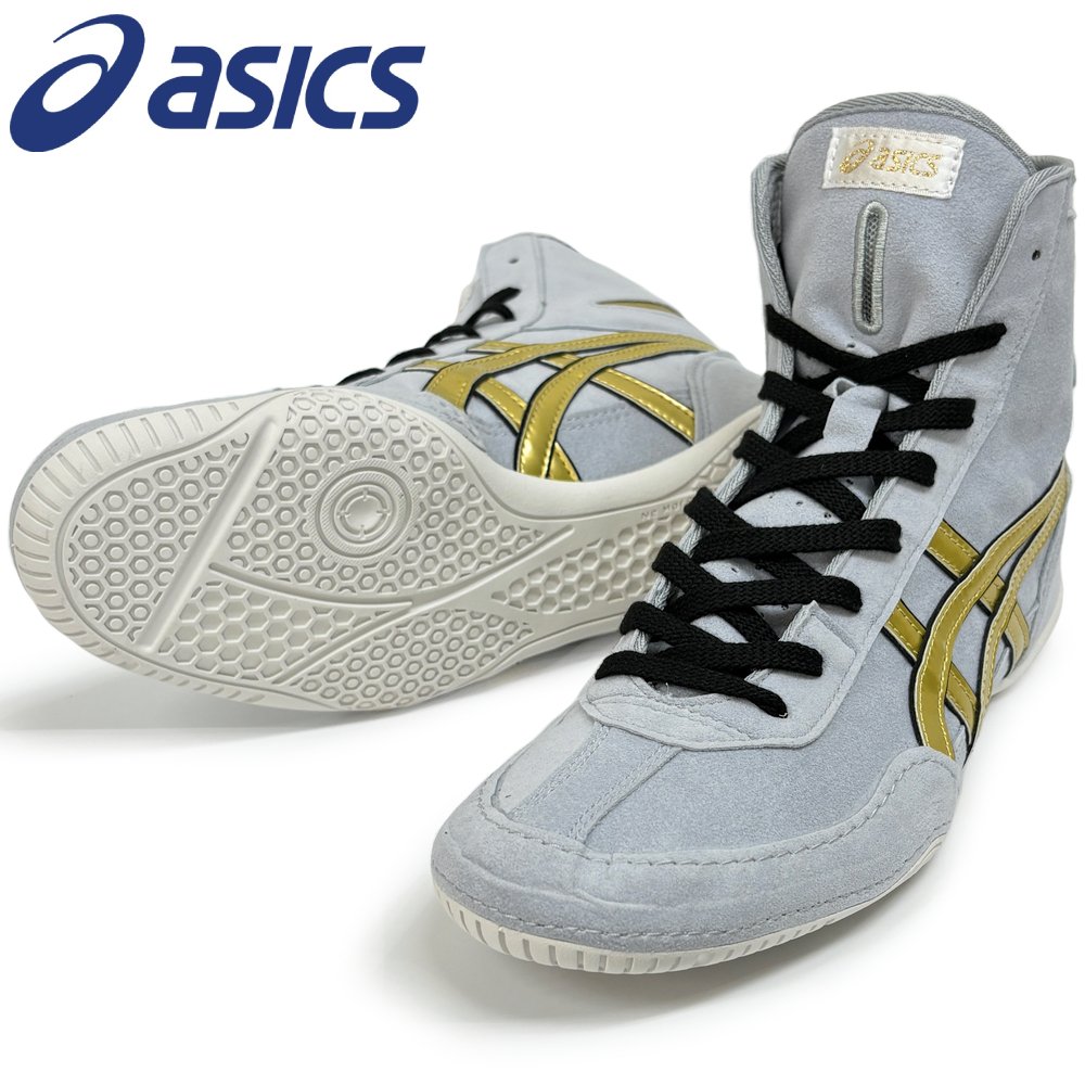 【サイズ交換送料無料】アシックス asics レスリングシューズ 1083A001 ライナースポーツオリジナルデザイン ボクシングシューズ グレー×ゴールド×ブ...
