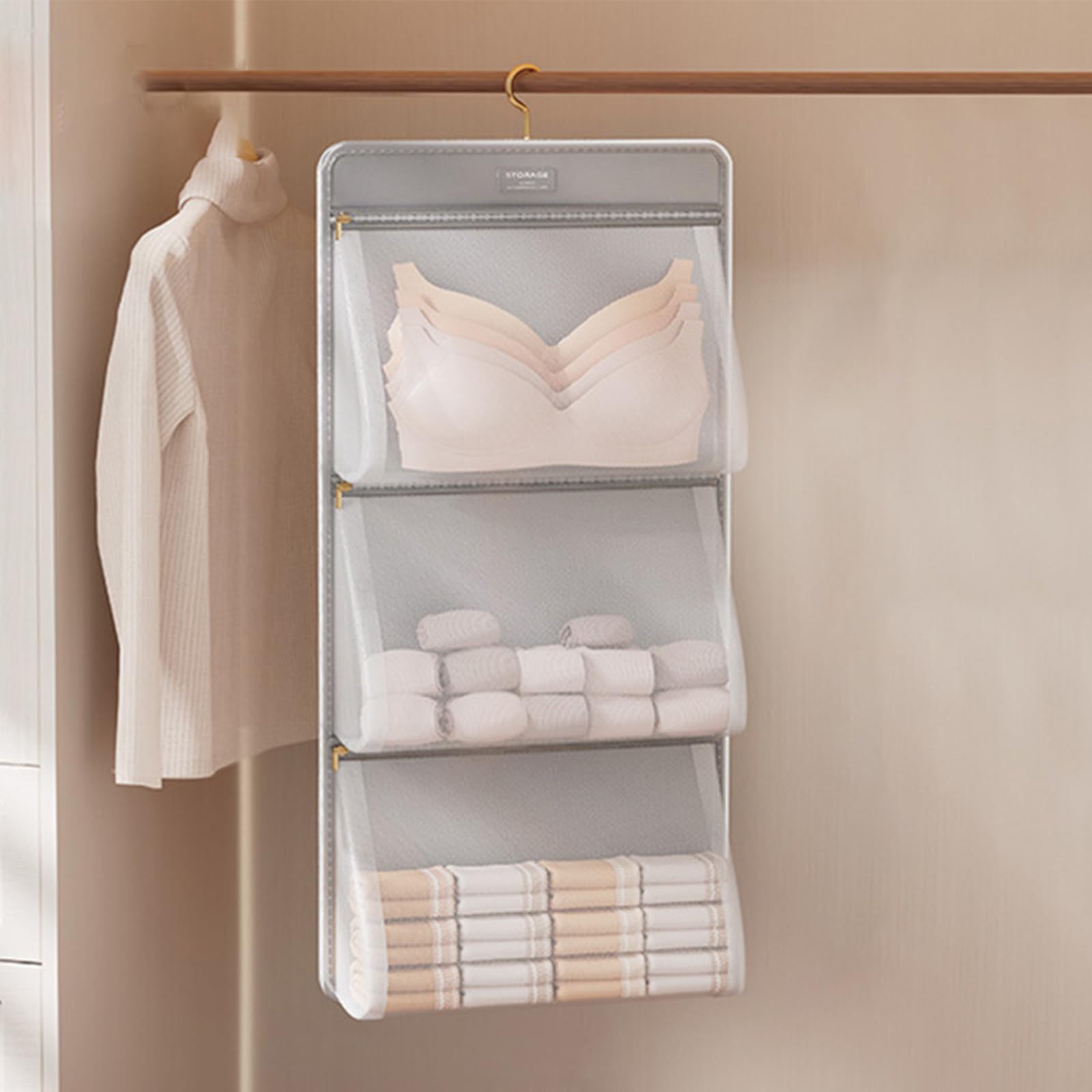 下着 収納 ウォールポケット 吊り下げ収納 クローゼット 収納 吊り下げ 壁掛け収納 大容量 靴下 ネクタイ 衣類 階層式収納バッグ 水洗い可能 壁掛け フック付き 折りたたみ 省スペース