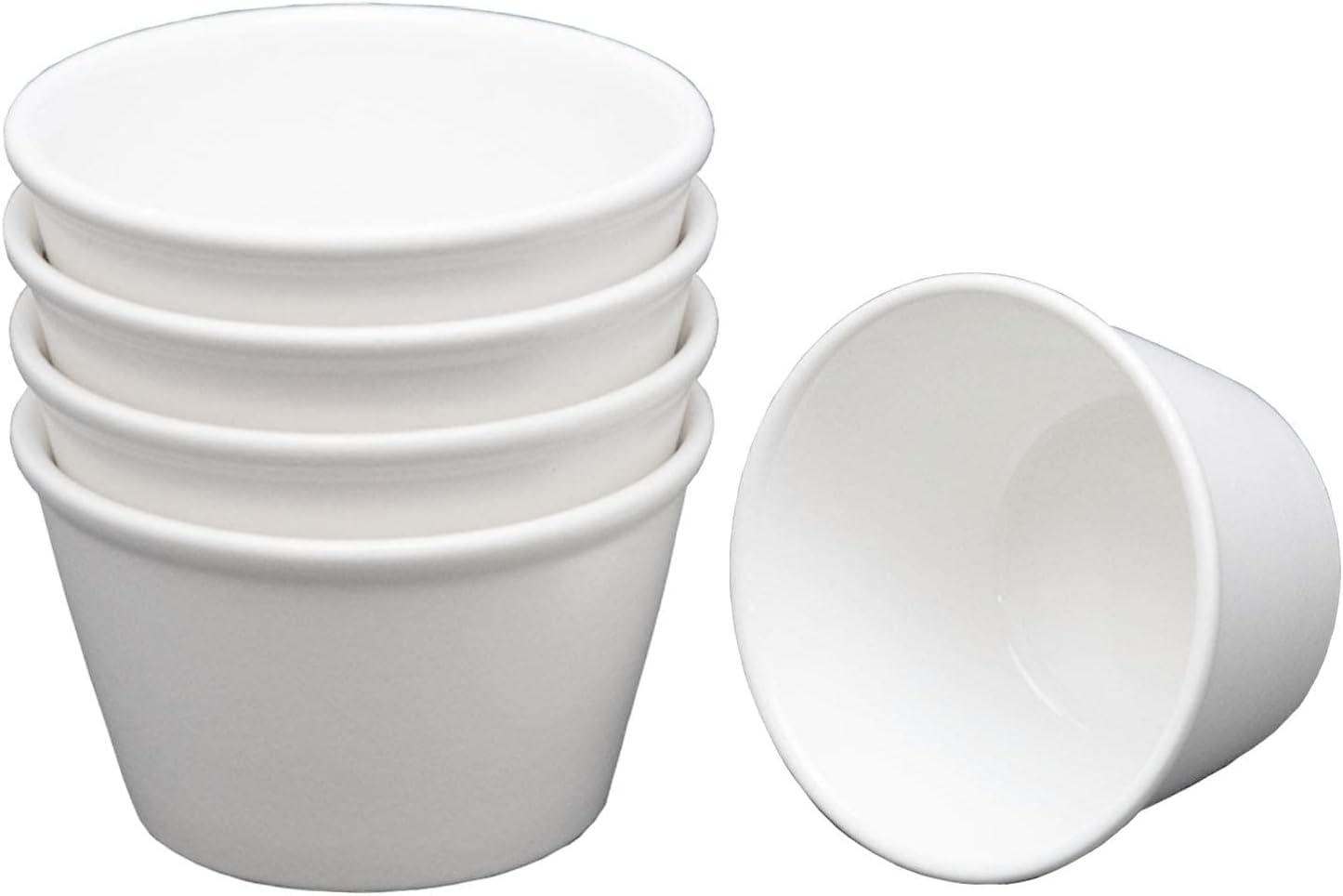 ・サイズ:7.4×4.4cm ・容量:100ml ・素材:軽量強化磁器 ・原産国:マレーシア ・機能:電子レンジ対応(1000W)、家庭用食器洗浄機対応 ・入数:5個