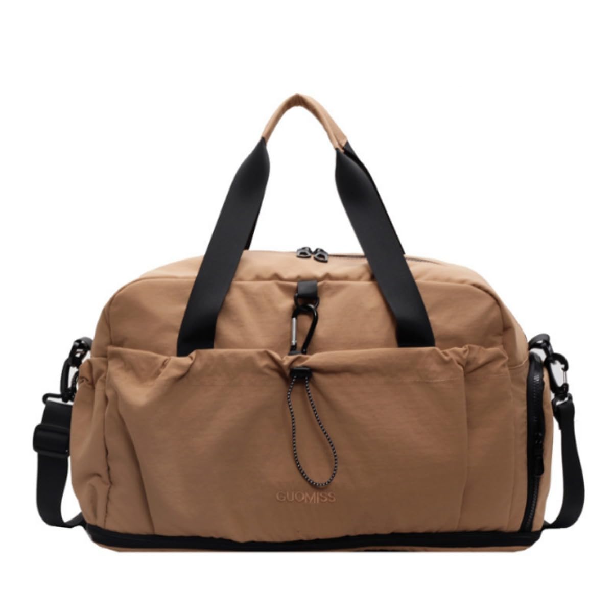 ・素材:ナイロン生地 ・機能:ウェット&ドライ分離ポケット(防水仕様) ・機能:Dリング付きの巾着式収納ポーチ ・機能:独立したシューズポーチ ・機能:サイドポケット(巾着式のデザイン) ・機能:取り外し可能で調節可能なショルダーストラップ