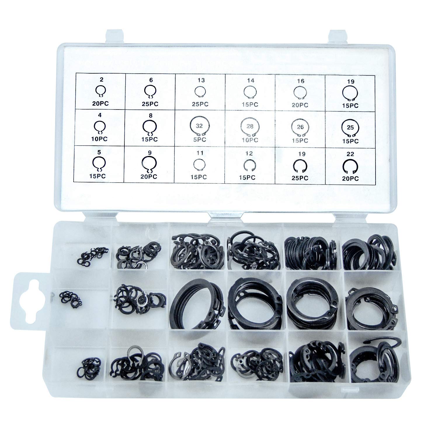 ・入数:300個 ・種類:18種類 ・対応サイズ:2mm、4mm、5mm、6mm、8mm、9mm、11mm、12mm、13mm、14mm、16mm、19mm、22mm、25mm、26mm、28mm、32mm