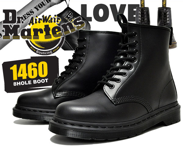 お得な割引クーポン発行中!!【あす楽 対応!!】【送料無料 ドクターマーチン 8ホール ブーツ】Dr.Martens1460 MONO 8HOLE BOOT SMOOTH BLACK メンズ オール ブラック モノカラー 14353001