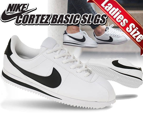 お得な割引クーポン発行中!!NIKE CORTEZ BASIC SL (GS) white/black 904764-102 レディース スニーカー ホワイト ブラック