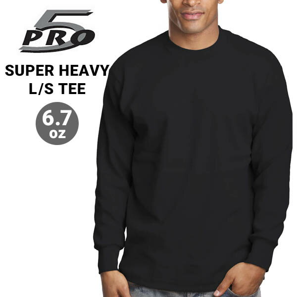 お得な割引クーポン発行中!!PRO5 SUPER HEAVY L/S TEE BLACK 6.7oz ブラック ロングスリーブ Tシャツ スーパーヘビー 6.7oz リブネック 黒 ロンTEE COOTON100% PRO 5 APPAREL 長袖