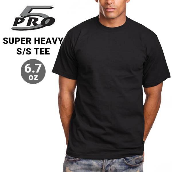 お得な割引クーポン発行中!!PRO5 SUPER HEAVY S/S TEE BLACK 6.7oz ブラック 定番 Tシャツ スーパーヘビー 6.7oz リブネック 黒 TEE COOTON100% PRO 5 APPAREL