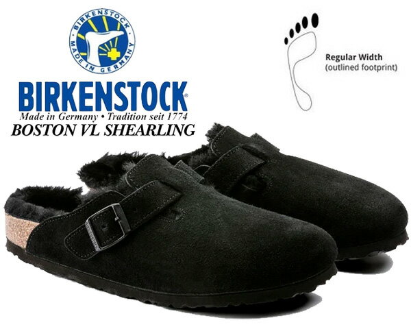 お得な割引クーポン発行中!!BIRKENSTOCK BOSTON VL SHEARLING (REGULAR FIT) BLACK 259881 レギュラーフィット サンダル ミュール スエードレザー ブラック クロッグ