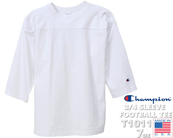 お得な割引クーポン発行中!!Champion T1011 3/4 SLEEVE FOOTBALL TEE MADE IN USA WHITE c5-p405-010 ヘビーウェイト T1011 ホワイト 白