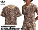 お得な割引クーポン発行中 【あす楽 対応 】【アディダス アニマル総柄 Tシャツ】adidas ALLOVER ANIMAL PRINT TEE BLACK/MULTCO hk5185 レディース レオパード オリジナルス レギュラーフィット サステナブル 半袖Tシャツ トレフォイル