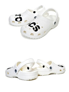 お得な割引クーポン発行中!!【あす楽 対応!!】【クロックス クラシック ロゴ クロッグ】crocs CLASSIC LOGO CLOG WHITE/BLACK 206668-103 ホワイト サンダル ミュール