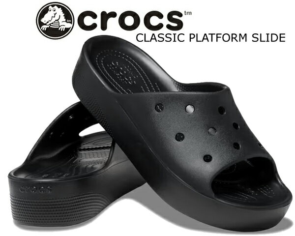 お得な割引クーポン発行中!!【あす楽 対応!!】【クロックス クラシック プラットフォーム スライド】crocs CLASSIC PLATFORM SLIDE BLACK 208180-001 ブラック ウィメンズ サンダル 厚底 軽量 レディース