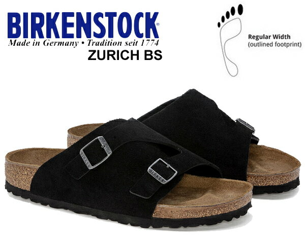 お得な割引クーポン発行中!!BIRKENSTOCK ZURICH BS (REGULAR FIT) BLACK 1025045 ブラック スエードレザー ベルト サンダル レギュラー