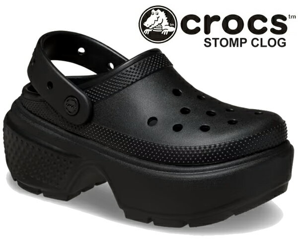 お得な割引クーポン発行中!!crocs STOMP CLOG BLACK 209347-001 ブラック レディース 厚底 チャンキー ソール ラグソール サンダル