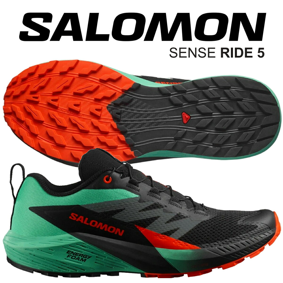 【サロモン センス ライド 5 ブラック ベイ チェリートマト】SALOMON SENSE RIDE 5 BLACK/BAY/CHERRY T..