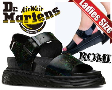 お得な割引クーポン発行中!!【あす楽 対応!!】【ドクターマーチン ロミ サンダル】Dr.Martens ROMI black PETROL【レディース 厚底 サンダル ウィメンズ バックル Y ストラップ サンダル パテントレザー】