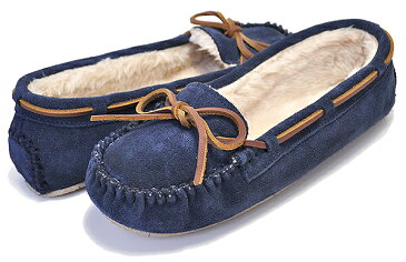 お得な割引クーポン発行中!!【あす楽 対応!!】【ミネトンカ キャリー スリッパー】MINNETONKA CALLY SLIPPER DARK NAVY レディース モカシン シューズ スエード ボア 4014 ダークネイビー スリッポン スリッパ