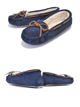 お得な割引クーポン発行中!!【あす楽 対応!!】【ミネトンカ キャリー スリッパー】MINNETONKA CALLY SLIPPER DARK NAVY レディース モカシン シューズ スエード ボア 4014 ダークネイビー スリッポン スリッパ