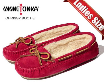 お得な割引クーポン発行中!!【あす楽 対応!!】【ミネトンカ キャリー スリッパー】MINNETONKA CALLY SLIPPER RED　レディース モカシン シューズ スエード ボア 4016 レッド スリッポン スリッパ