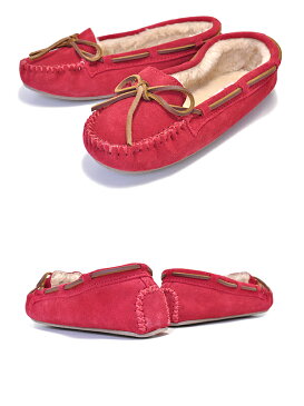 お得な割引クーポン発行中!!【あす楽 対応!!】【ミネトンカ キャリー スリッパー】MINNETONKA CALLY SLIPPER RED　レディース モカシン シューズ スエード ボア 4016 レッド スリッポン スリッパ