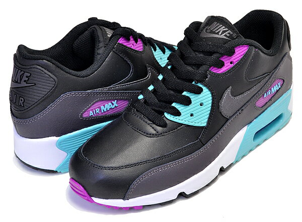 お得な割引クーポン発行中!!【あす楽 対応!!】【ナイキ エアマックス 90 レザー レディース】NIKE AIR MAX 90 LTR (GS) black/metallic dark grey 833412-033 スニーカー ガールズ ウィメンズ ブラック メタリック ダークグレー グレープ グリーン