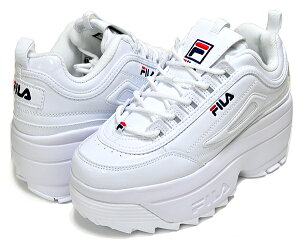 お得な割引クーポン発行中!!【あす楽 対応!!】【フィラ ディスラプター 2 ウェッジ】FILA DISRUPTOR II WEDGE white/blue/red 5fm00814-125 厚底 スニーカー パテント ホワイト レディース ウィメンズ　WHITE ENAMEL